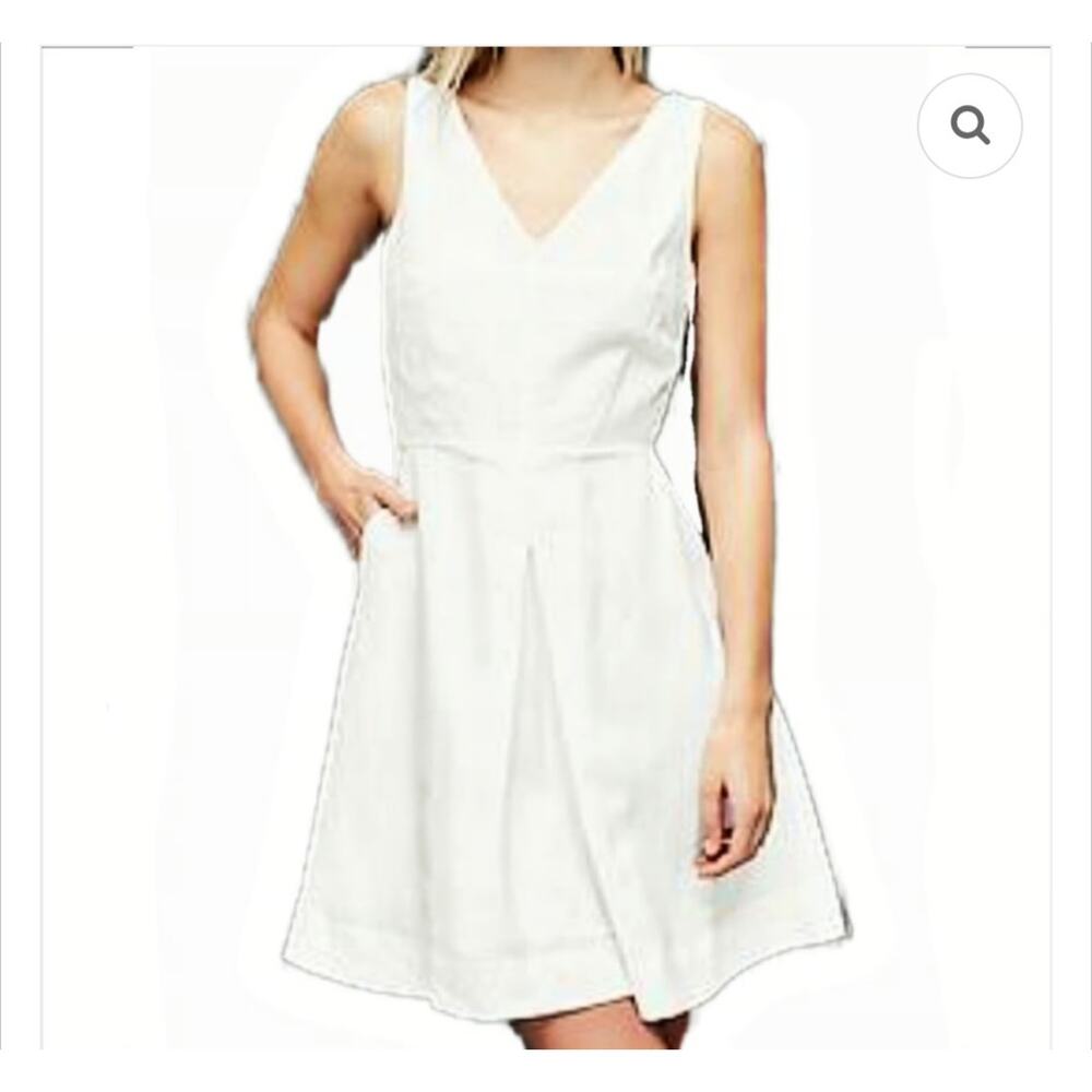 Gap Dress Sz 4 100% Linen Lined V-Neck Pockets Side Zipper Preppy Coastal